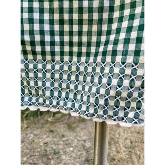 Vintage Half Apron Green Gingham Checked Smocked Apron Farmhouse - Picture 4 of 9